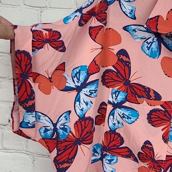 LuLaRoe Amy Butterfly Pink Dolman Sleeve Button Down Shirt Pink Gypsy Blouse - Picture 4 of 10